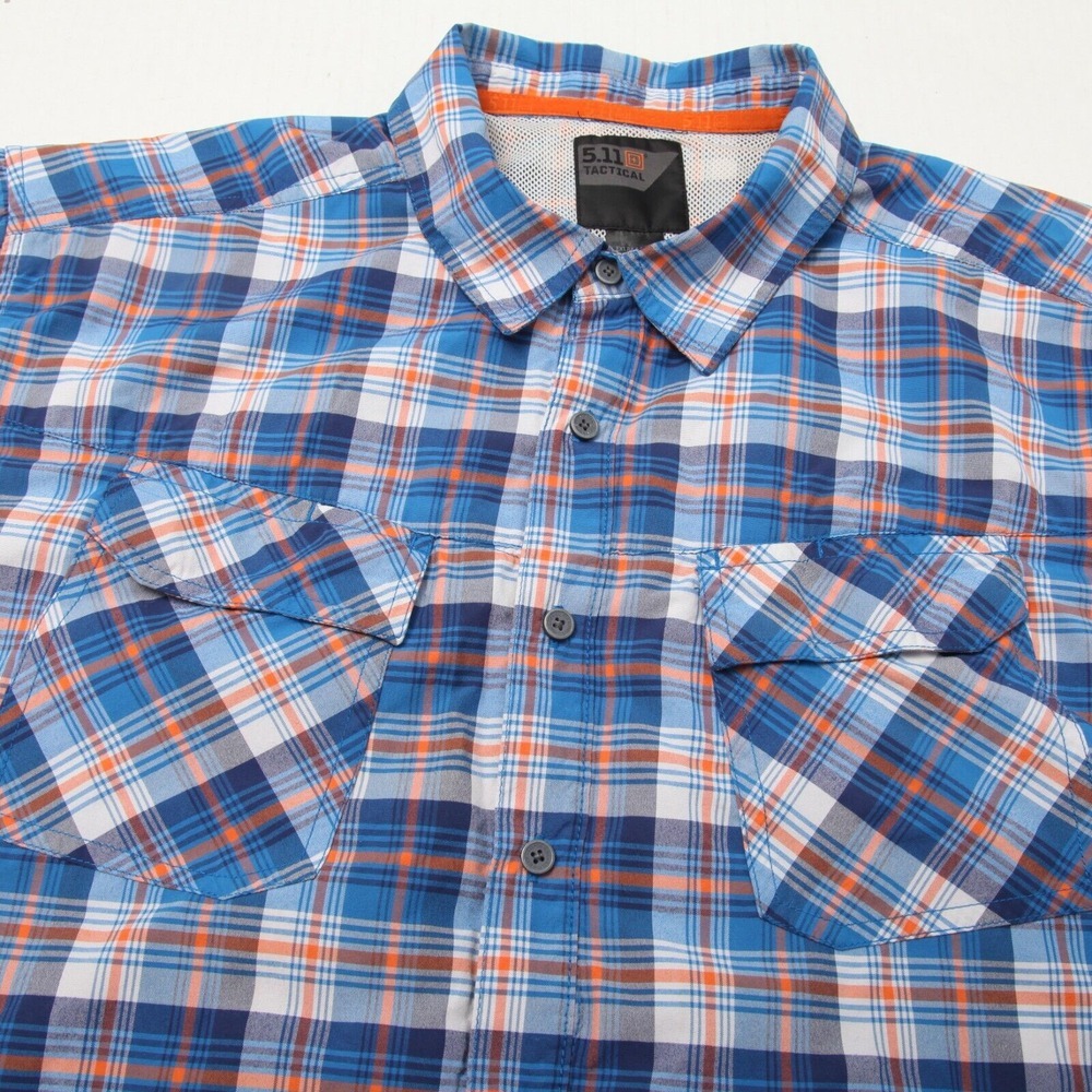 5.11 Tactical Men’s Blue & Orange Plaid Button-Up Shirt